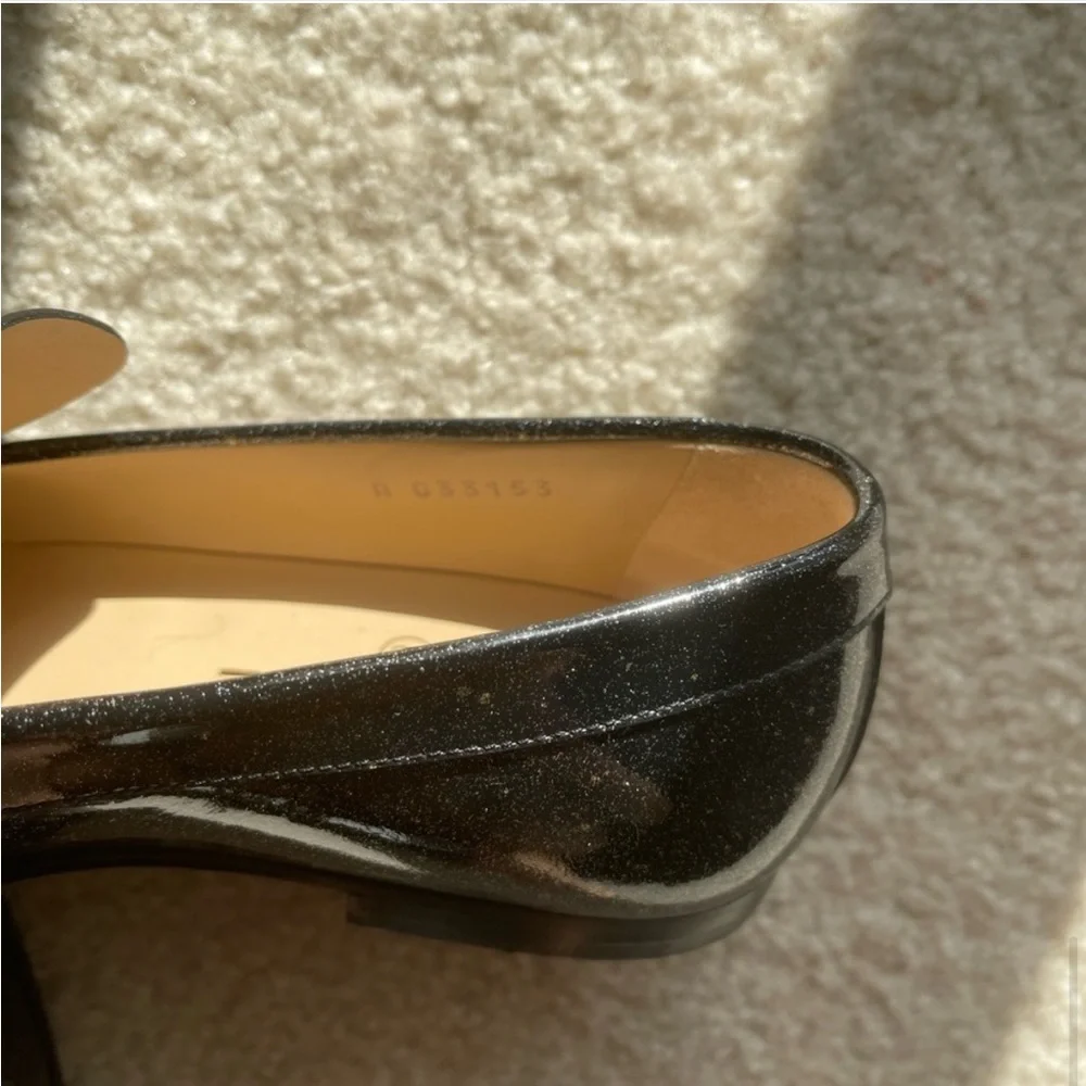 CHANEL Black Glitter Patent Leather Loafers